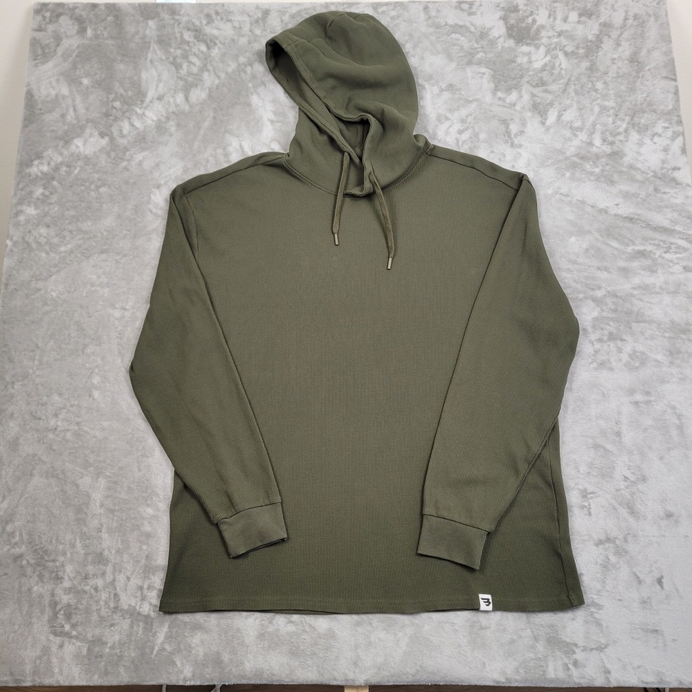 Burlebo Men's 2XL Olive Green Solid Waffle Knit Hoodie Drawstring Long Sleeve